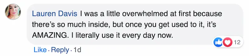 Customer comment from Facebook