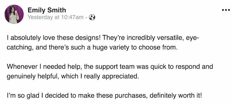 Customer comment from Facebook