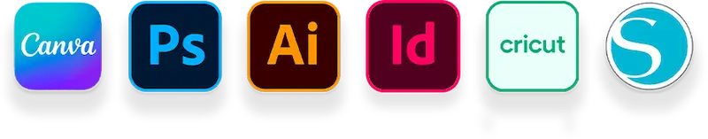 Compatible with Canva, Photoshop, Illustrator, InDesign, Cricut Design Space, Silhouette Studio and more